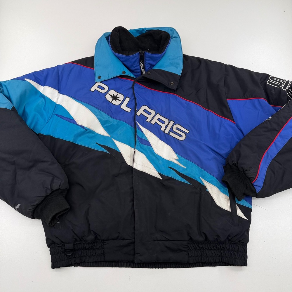 Vintage Polaris Snowmobile Jacket Mens XL Blue Black Thermolite Plus Insulated